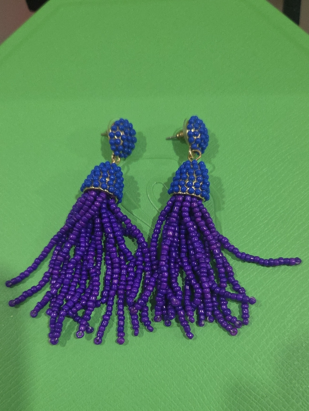 Purple Beaded Tassel Earrings with Blue Accent - Women's Jewelry